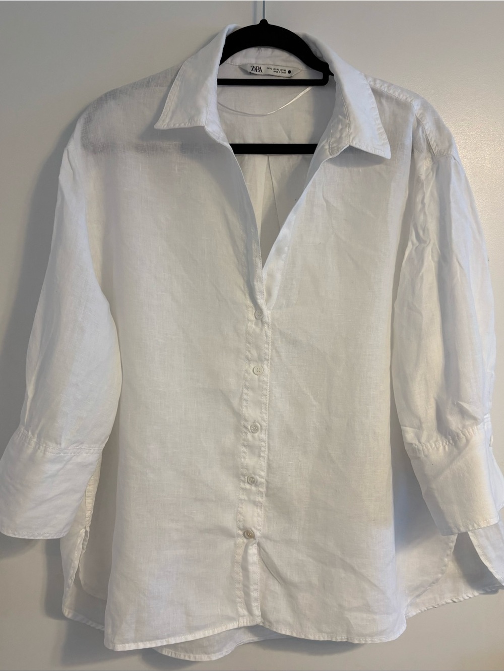 Zara White Linen Collared Button-Up Shirt